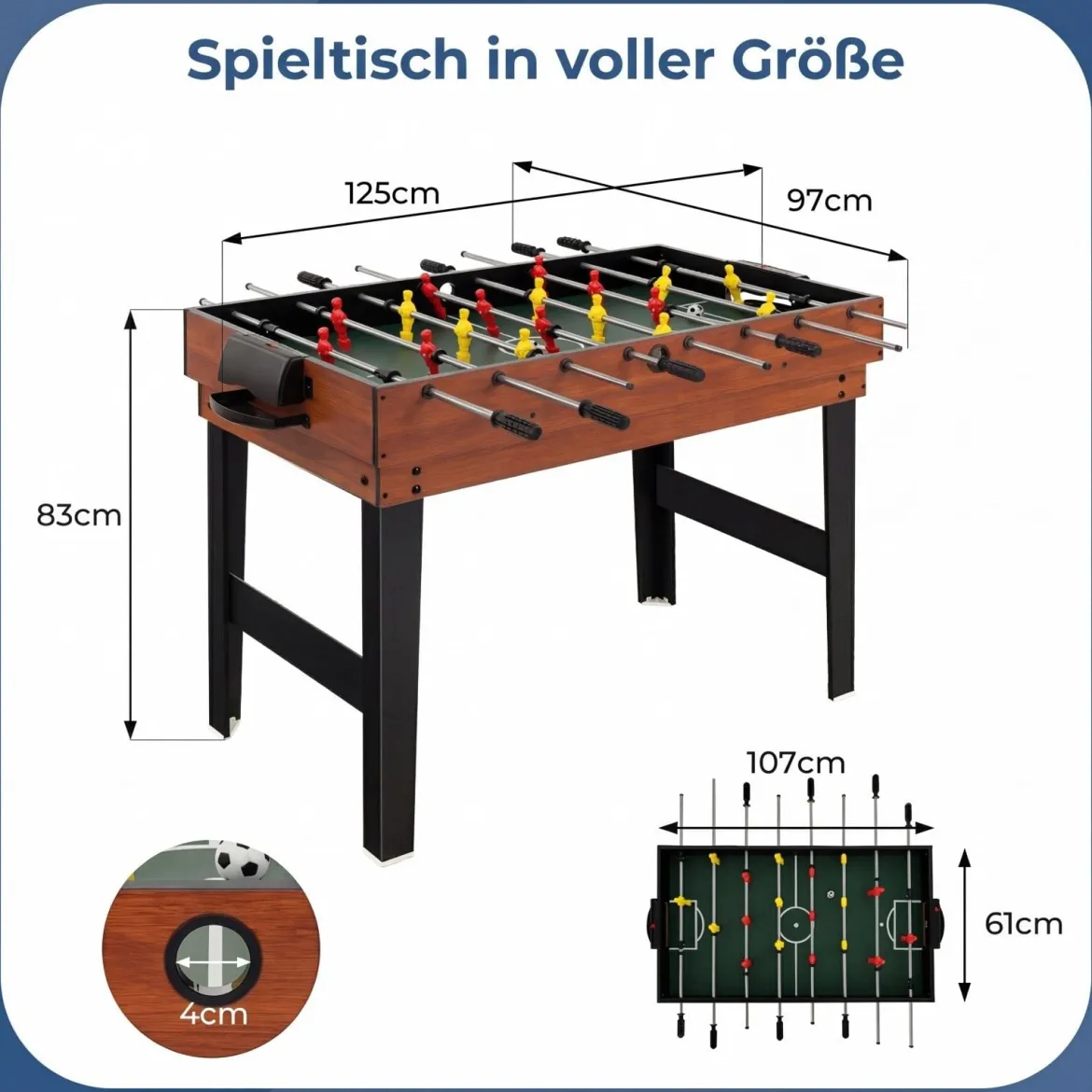 4 in 1 Multispieltisch mit Tischkicker & Poolbillard & Airhockey & Tischtennis Arcade Spielset Braun