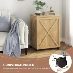 2 in 1 Nähschrank & Schreibtisch klappbar Nähtisch Mehrzweck-Bastelstation mit Ablagefläche Natur/Weiß