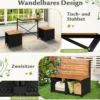 2-in-1 Outdoor Klappbank wandelbarer Picknicktisch & Gartenbank mit Metallrahmen Schwarz