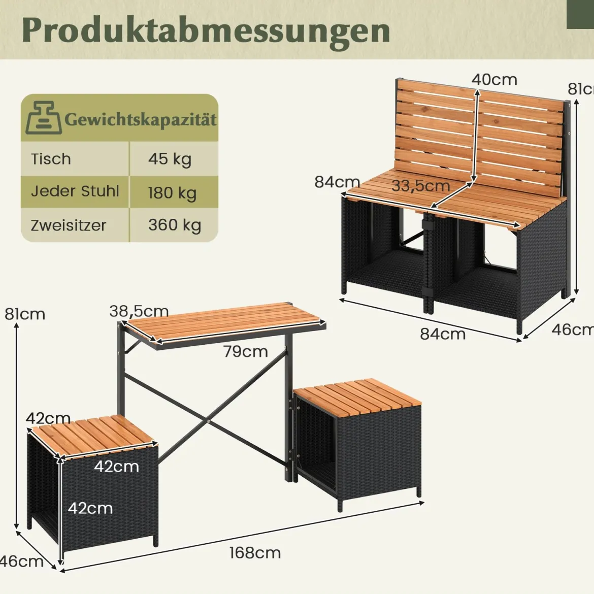 2-in-1 Outdoor Klappbank wandelbarer Picknicktisch & Gartenbank mit Metallrahmen Schwarz
