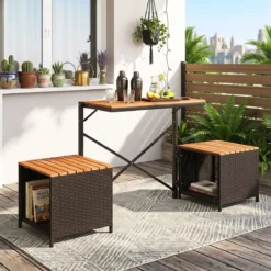 2-in-1 Outdoor Klappbank Wandelbarer Picknicktisch & Gartenbank mit Metallrahmen Braun