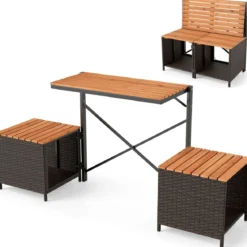 2-in-1 Outdoor Klappbank Wandelbarer Picknicktisch & Gartenbank mit Metallrahmen Braun