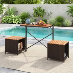 2-in-1 Outdoor Klappbank Wandelbarer Picknicktisch & Gartenbank mit Metallrahmen Braun