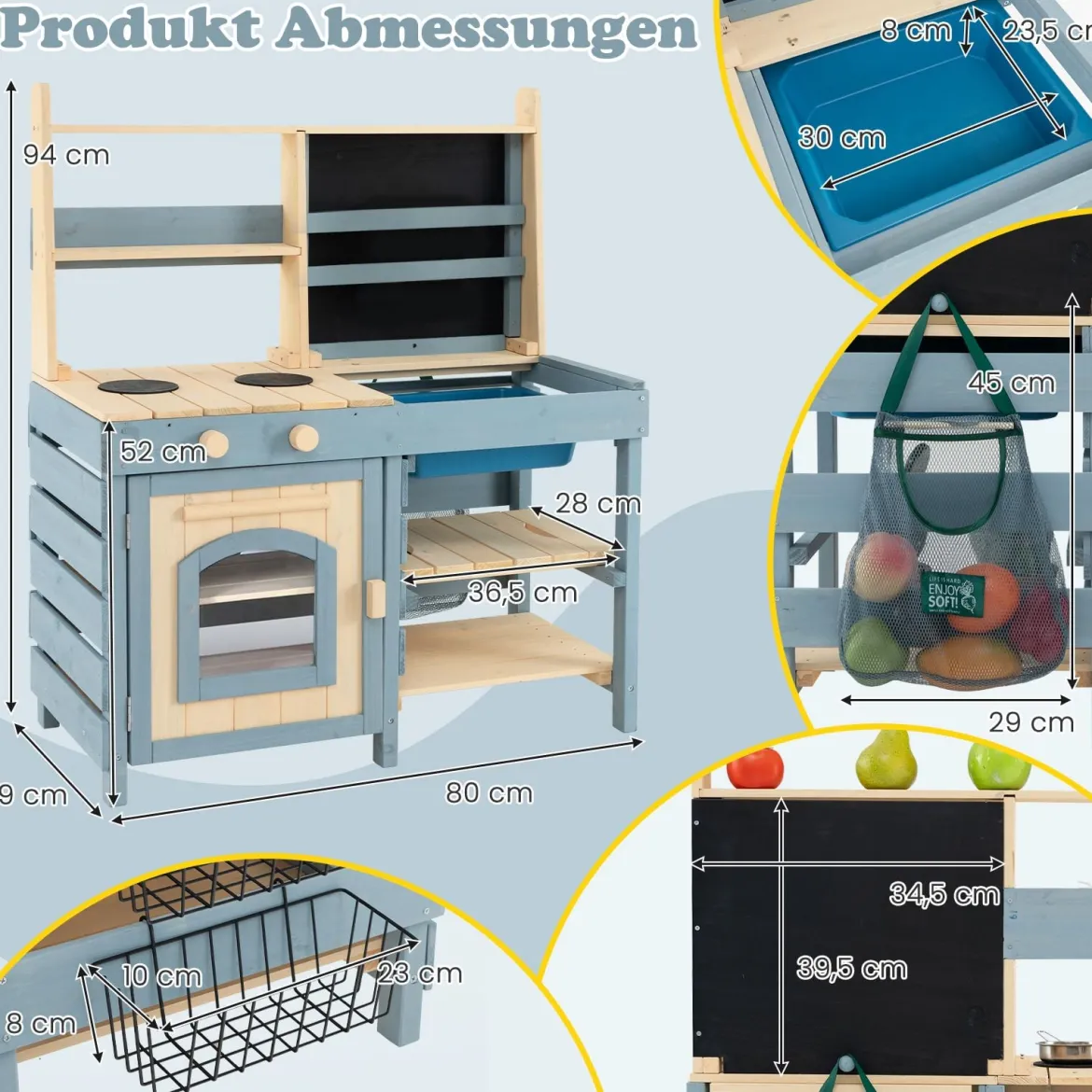 2 in 1 Outdoor Matschküche mit Wasserhahn & Abnehmbarem Waschbecken Kinderküche Blau