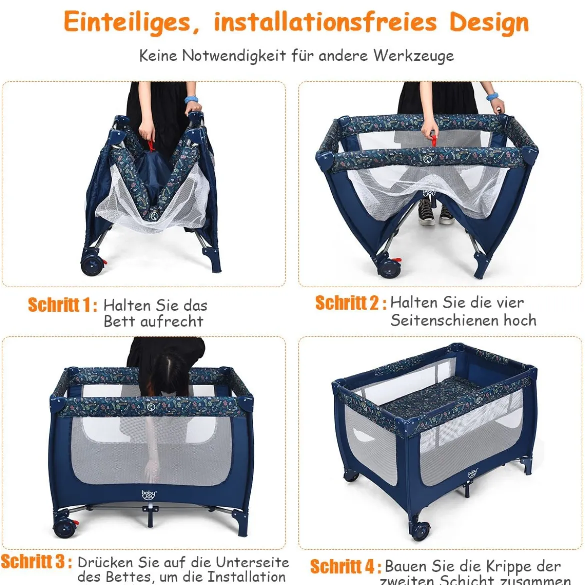 2 in 1 Reisebett & Laufstall Klappbar Kinderbett 125 x 65 x 76 cm Blau