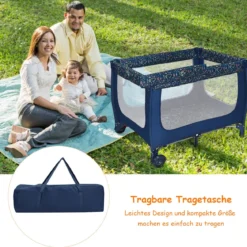 2 in 1 Reisebett & Laufstall Klappbar Kinderbett 125 x 65 x 76 cm Blau