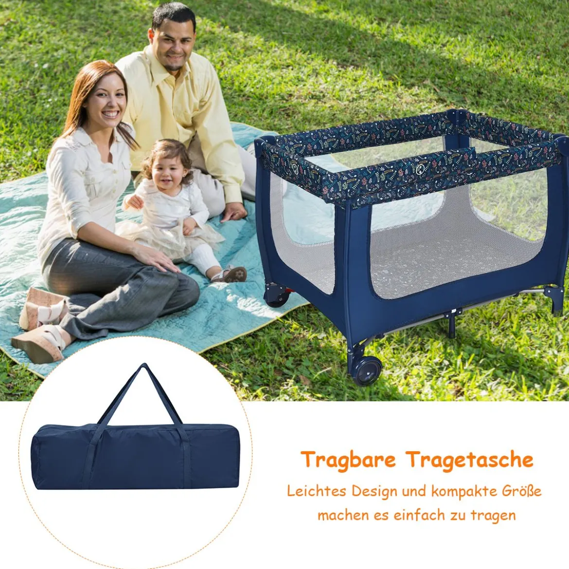 2 in 1 Reisebett & Laufstall Klappbar Kinderbett 125 x 65 x 76 cm Blau
