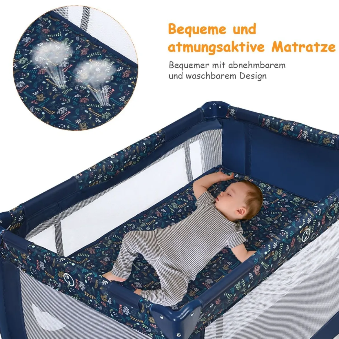 2 in 1 Reisebett & Laufstall Klappbar Kinderbett 125 x 65 x 76 cm Blau