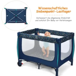 2 in 1 Reisebett & Laufstall Klappbar Kinderbett 125 x 65 x 76 cm Blau