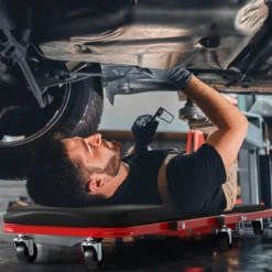 2 in 1 Rollbrett Werkstatt Montagerollbrett mit 6 Rollen & gepolstertem Sitz bis 150 kg Belastbar Schwarz