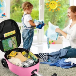 2-in-1-Rollkoffer & Scooter mit 3 Farbig Beleuchteten Rädern für Reisen Einhorn