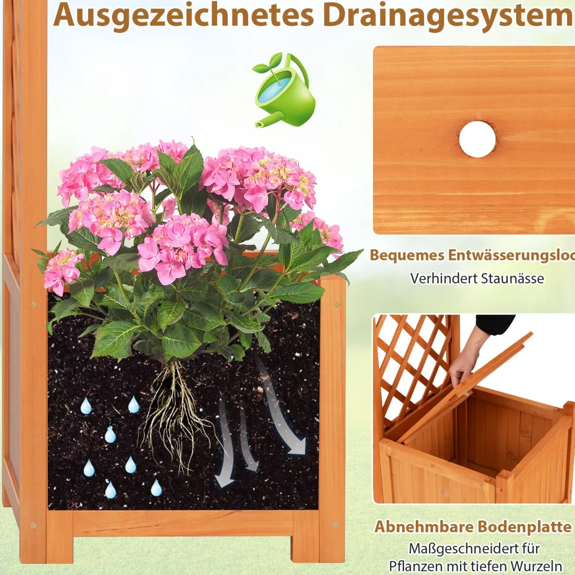 2 in 1 Rosenbogen mit Blumenkasten Gartenbogen Holz Torbogen für Kletterpflanzen 185 x 45 x 201 cm