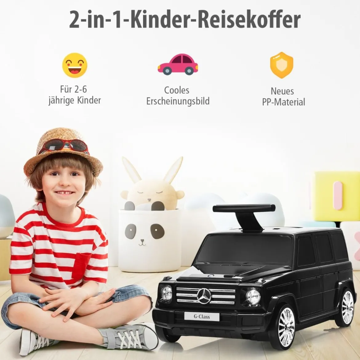 2 in 1 Rutschauto kinderkoffer Kinder Reisekoffer Kofferset 60 x 31 x 26 cm Schwarz