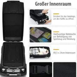 2 in 1 Rutschauto kinderkoffer Kinder Reisekoffer Kofferset 60 x 31 x 26 cm Schwarz