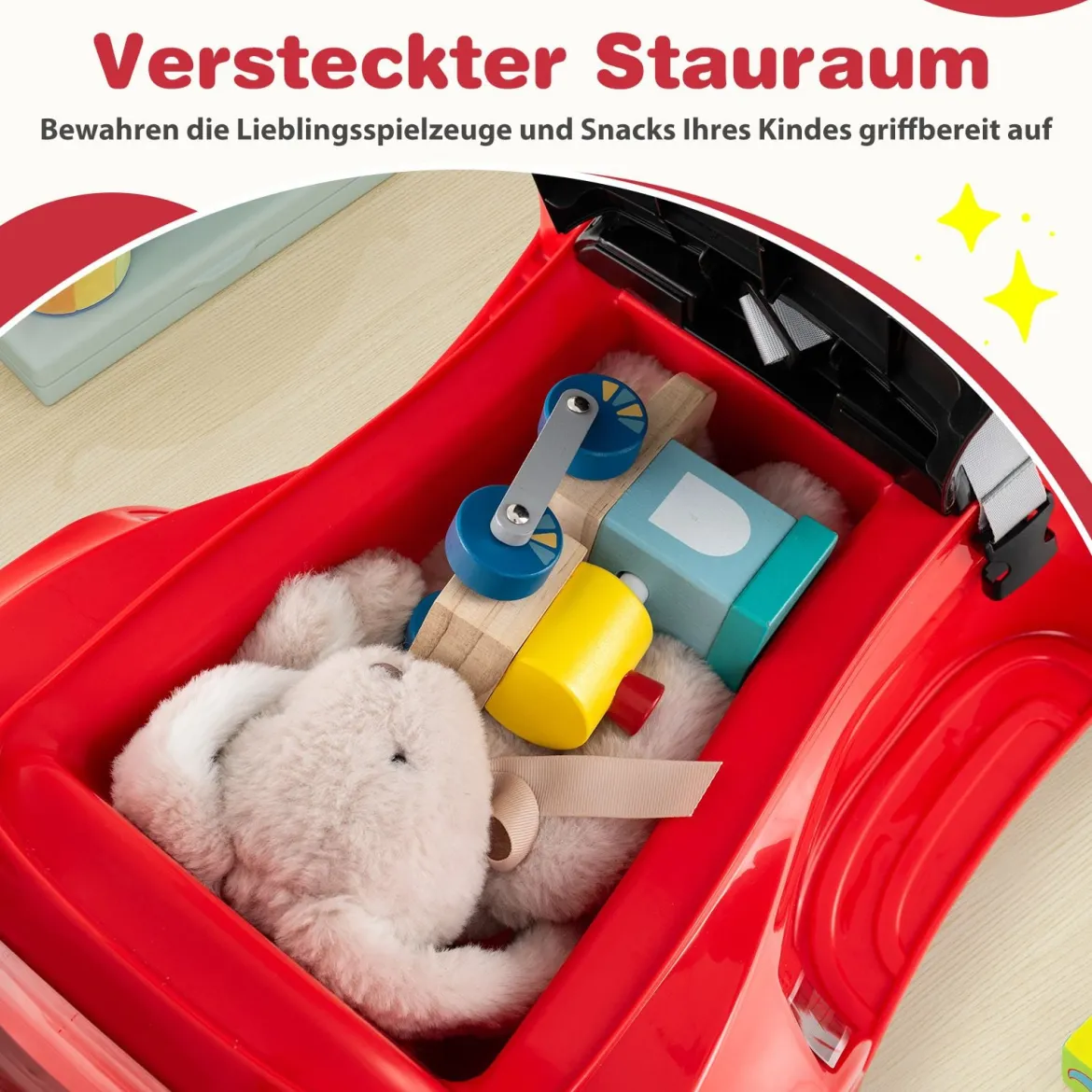 3-in-1 Rutschauto mit Schiebestange Rutschfahrzeug Schiebauto mit Stauraum Rutscher Auto Rot