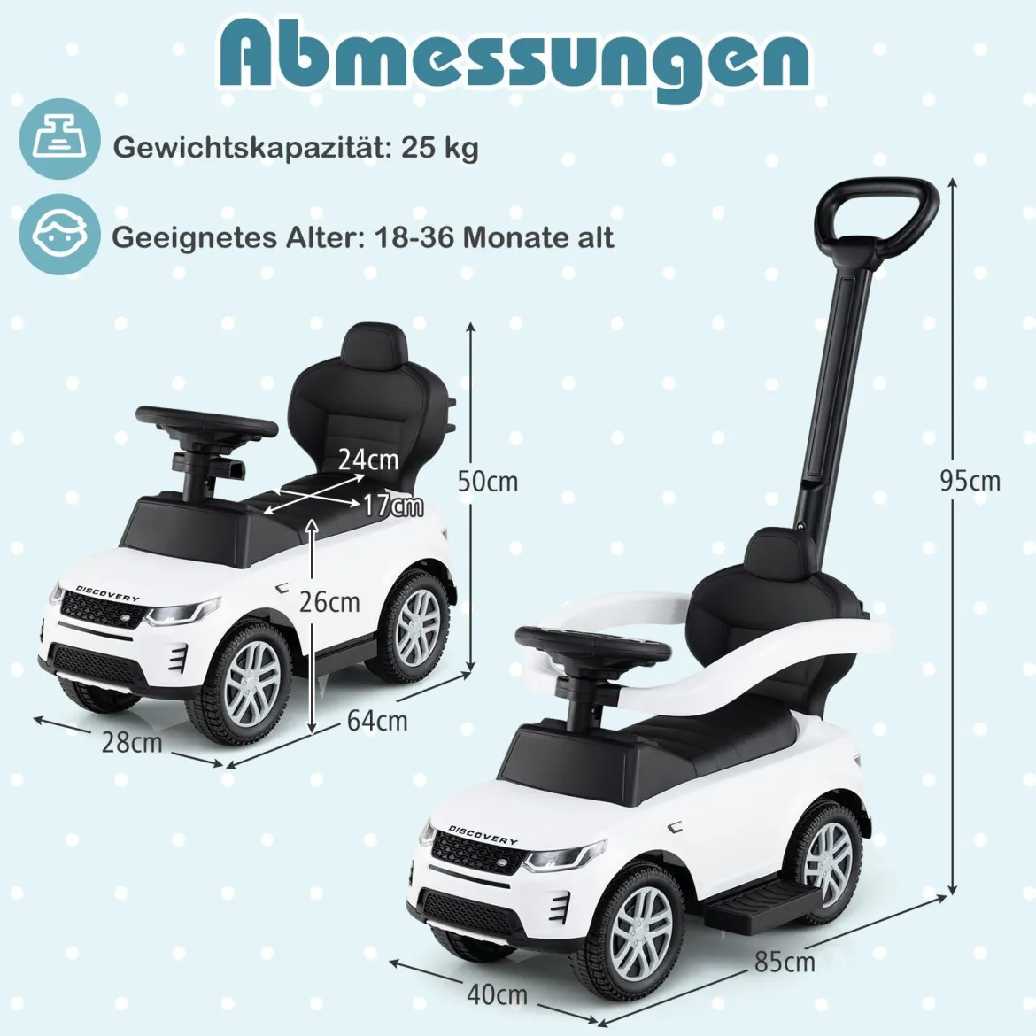 3-in-1 Rutschauto mit Schiebestange Rutschfahrzeug mit Abnehmbarem Griff Rutscher Auto Schwarz