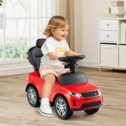 3-in-1 Rutschauto mit Schiebestange Rutschfahrzeug mit Abnehmbarem Griff Rutscher Auto Rot