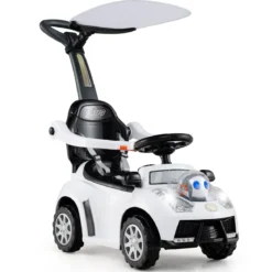 3-in-1 Rutschauto mit Schiebestange Rutschfahrzeug Schiebauto mit Stauraum Rutscher Auto Weiß