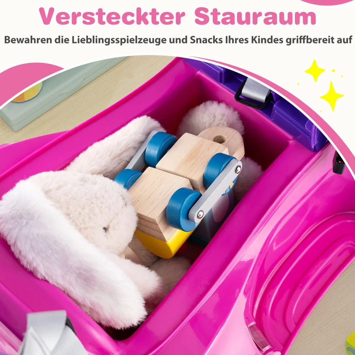 3-in-1 Rutschauto mit Schiebestange Rutschfahrzeug Schiebauto mit Stauraum Rutscher Auto Rosa
