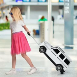 2 in 1 Rutschauto und Kinderkoffer mit klappbarem Griff 60 x 31 x 26 cm Weiß