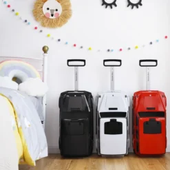 2 in 1 Rutschauto und Kinderkoffer mit klappbarem Griff 60 x 31 x 26 cm Weiß