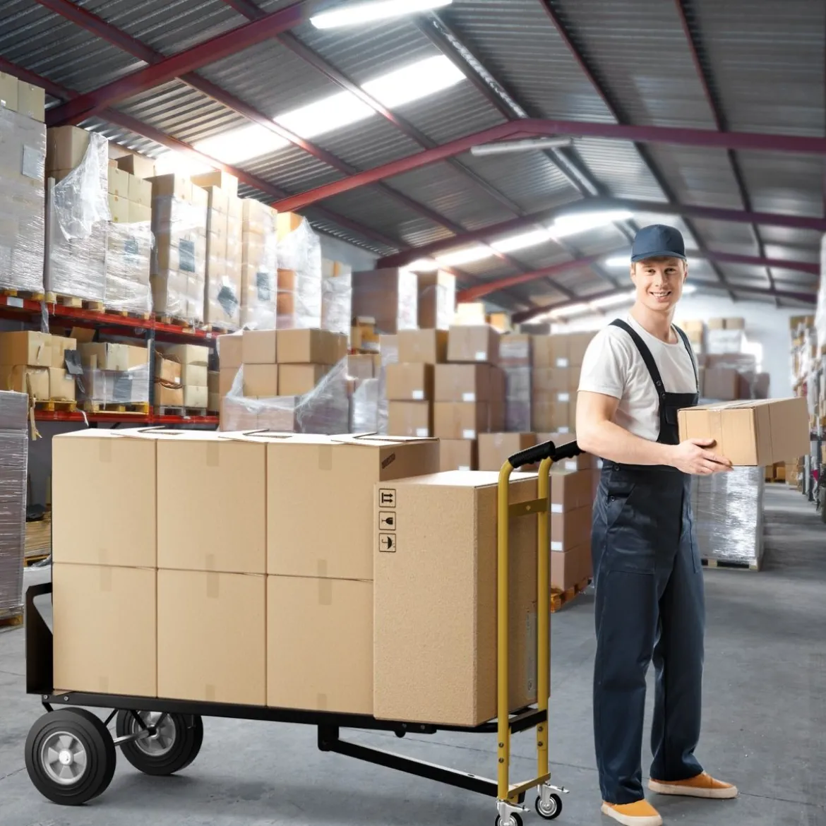 3 in 1 Sackkarre mit 4 Gummireifen & Bindeseil Handwagen Transportkarre bis zu 360KG / 450KG Belastbar