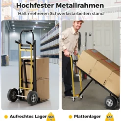 3 in 1 Sackkarre mit 4 Gummireifen & Bindeseil Handwagen Transportkarre bis zu 360KG / 450KG Belastbar