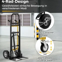 3 in 1 Sackkarre mit 4 Gummireifen & Bindeseil Handwagen Transportkarre bis zu 360KG / 450KG Belastbar