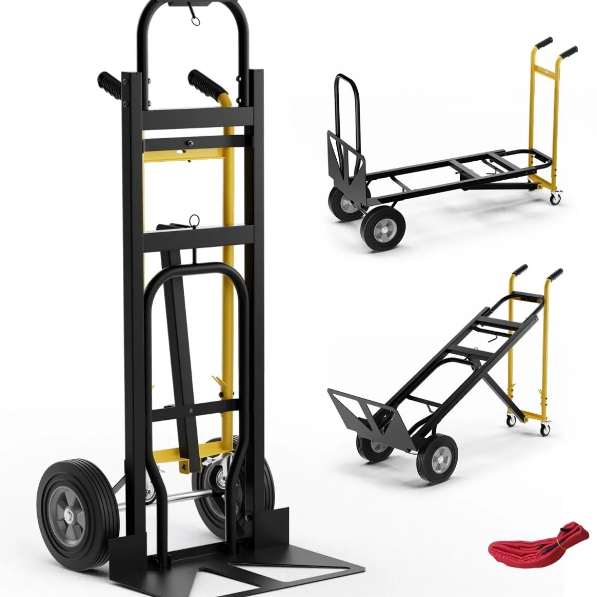 3 in 1 Sackkarre mit 4 Gummireifen & Bindeseil Handwagen Transportkarre bis zu 360KG / 450KG Belastbar