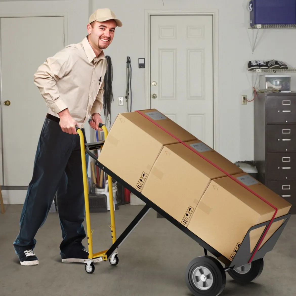 3 in 1 Sackkarre mit 4 Gummireifen & Bindeseil Handwagen Transportkarre bis zu 360KG / 450KG Belastbar