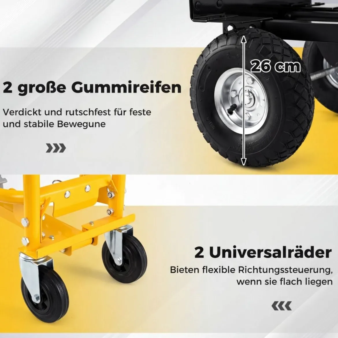 3 in 1 Sackkarre & Transportwagen Klappbarer Handwagen mit Luftbereifung & Gummirädern Gelb