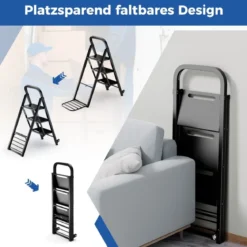 2 in 1 Sackkarre & Trittleiter Klappbare 2 Räder Handwagen Metall Transportkarre Schwarz