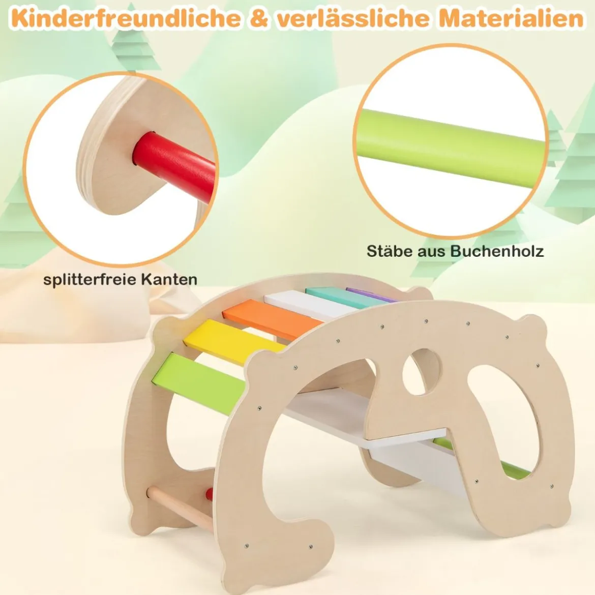 2 in 1 Schaukelpferdbogen für Kinder mit Wippe & Kletterbogen & Bequemer Rückenlehne & Sitz