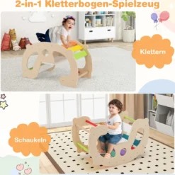2 in 1 Schaukelpferdbogen für Kinder mit Wippe & Kletterbogen & Bequemer Rückenlehne & Sitz