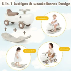 3 in 1 Schaukelpferd in Haiform mit Abnehmbarem Balance-Board & Rutschauto Weiß
