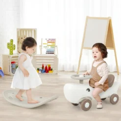 3 in 1 Schaukelpferd in Haiform mit Abnehmbarem Balance-Board & Rutschauto Weiß