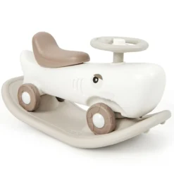 3 in 1 Schaukelpferd in Haiform mit Abnehmbarem Balance-Board & Rutschauto Weiß