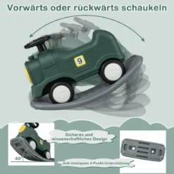 3 in 1 Schaukelpferd Schaukeltier & Rutschauto mit Abnehmbarem Balance Board Grün Zug