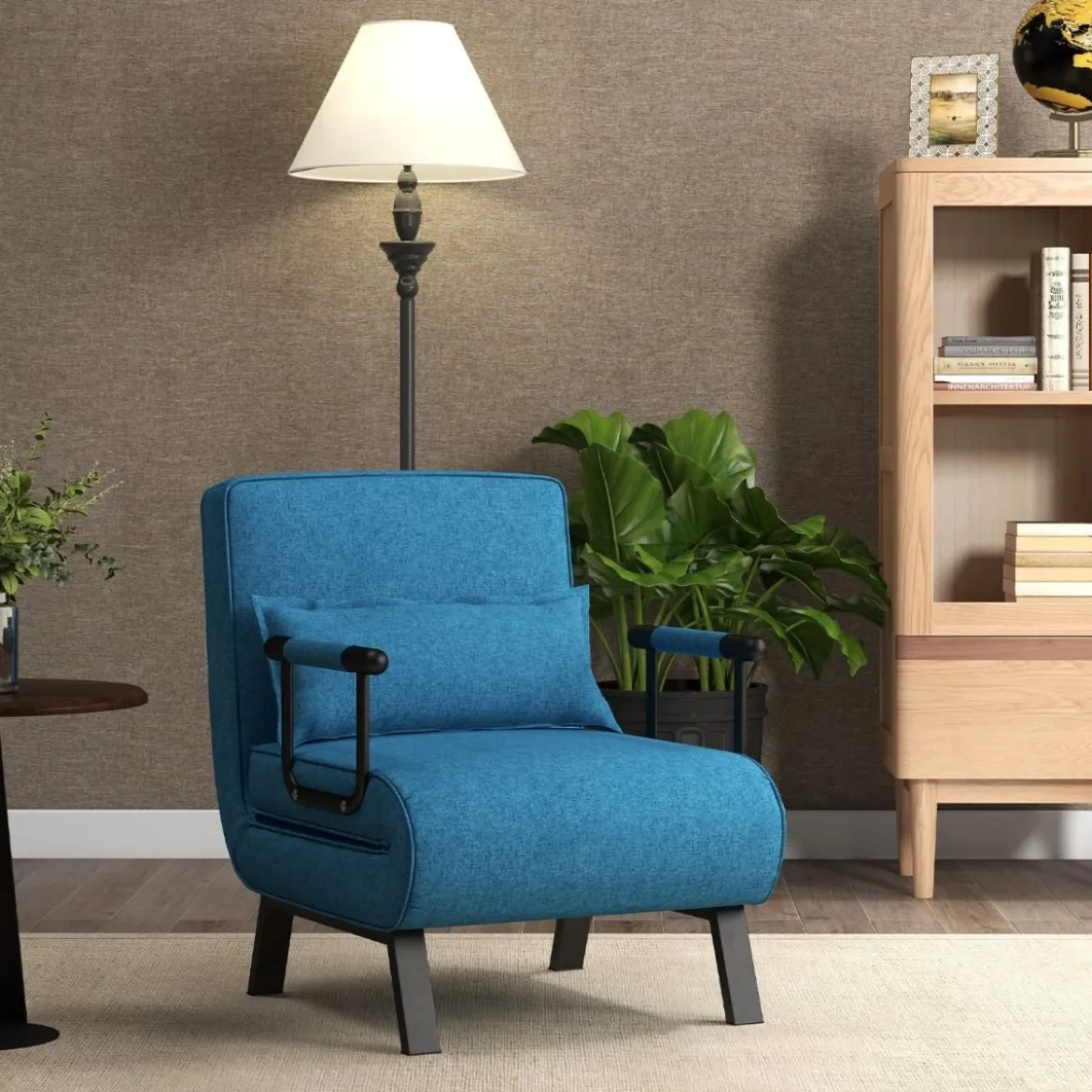 4 in 1 Schlafsessel Klappbar Schlafsofa mit 5 Stufig Verstellbarer Rückenlehne Blau