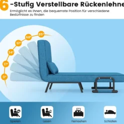 4 in 1 Schlafsessel Klappbar Schlafsofa mit 5 Stufig Verstellbarer Rückenlehne Blau