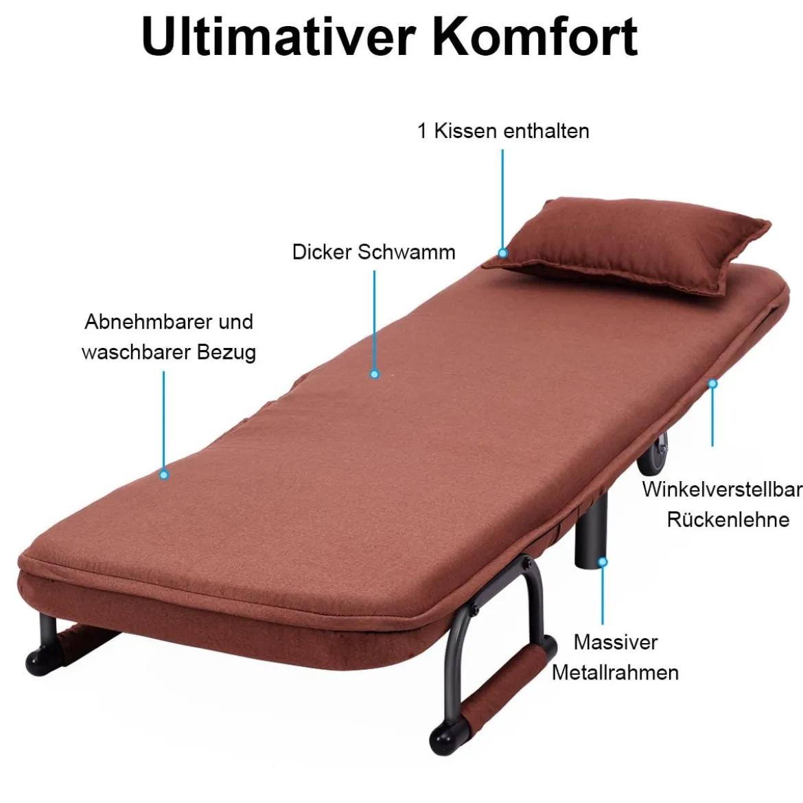 3 in 1 Schlafsessel Schlafsofa Klappbett Gästebett Klappsessel Braun