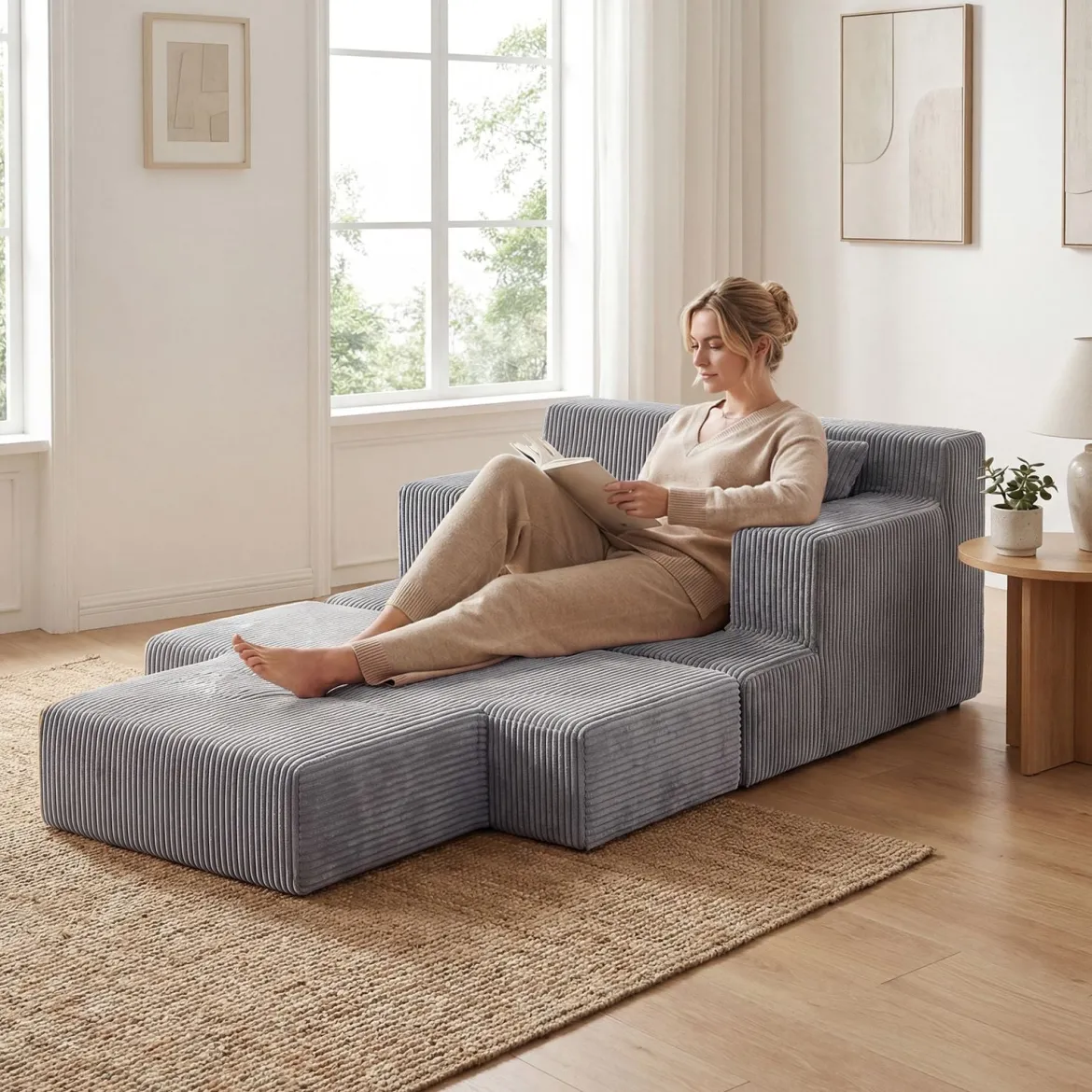 2 in 1 Schlafsofa Klappbares Bodensofa aus Korallenfleece mit Schlaffunktion Boneless Schlafcouch