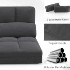 3 in 1 Schlafsofa mit Schlaffunktion & Verstellbarer Rückenlehne Klappbares Bodensofa Dunkelgrau