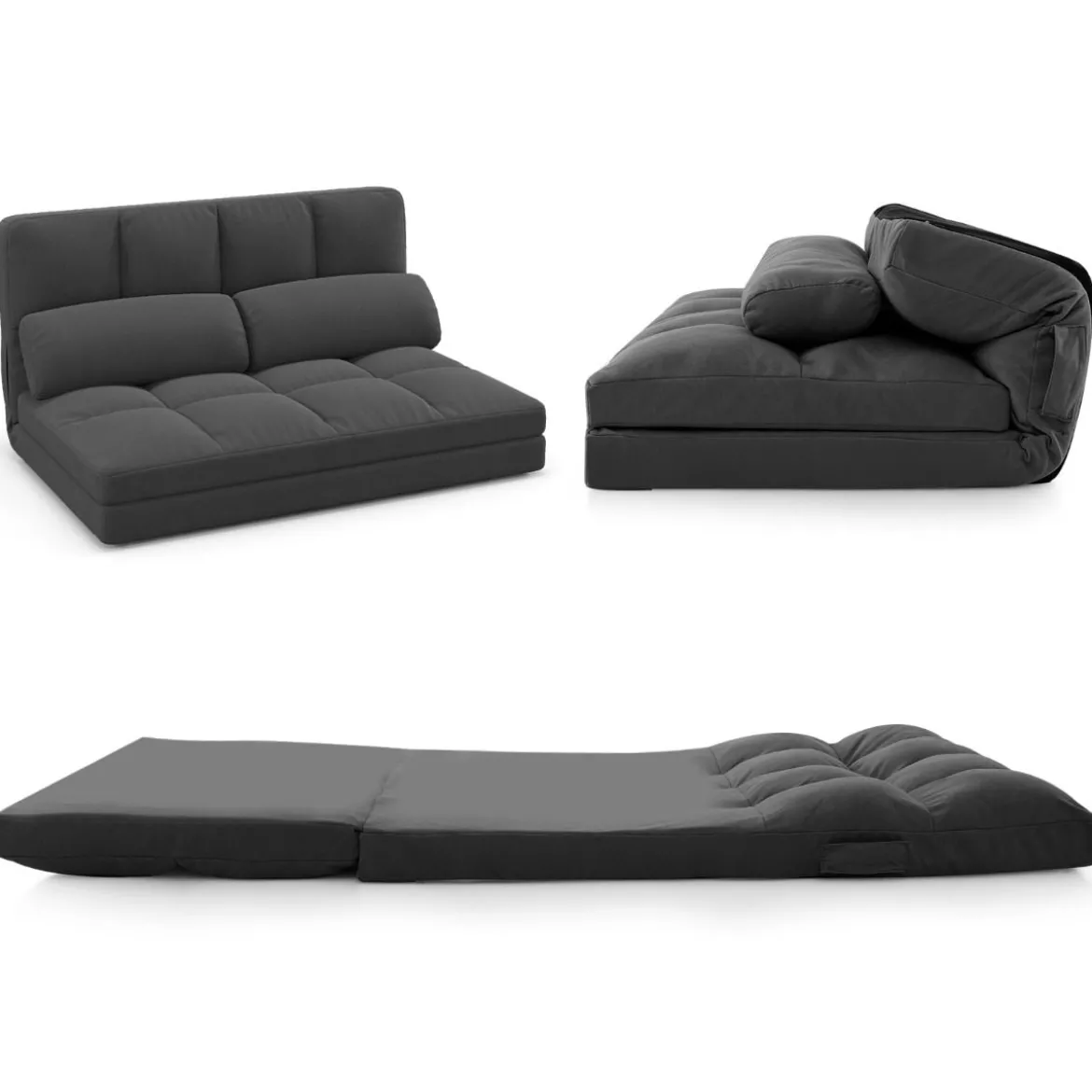 3 in 1 Schlafsofa mit Schlaffunktion & Verstellbarer Rückenlehne Klappbares Bodensofa Dunkelgrau