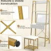 2 in 1 Schminktisch mit Hocker & Spiegel & Doppelten Ablagen & Verstecktem Schrank Weiß Gold