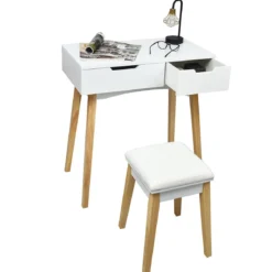 2 in 1 Schminktisch & Schreibtisch Frisiertisch Klappspiegel&Hocker Kosmetiktisch