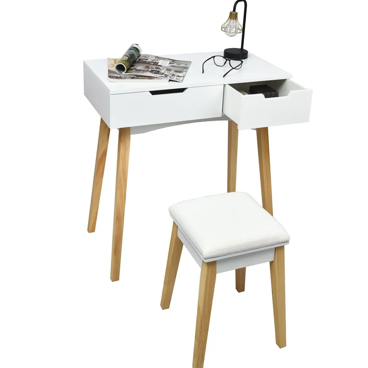 2 in 1 Schminktisch & Schreibtisch Frisiertisch Klappspiegel&Hocker Kosmetiktisch