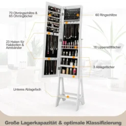 2 in 1 Schmuckschrank Standspiegel mit 12 LEDs Abschließbares Spiegelschrank mit Ganzkörperspiegel