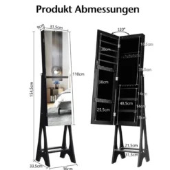 2 in 1 Schmuckschrank Standspiegel mit 12 LEDs Abschließbares Spiegelschrank mit Ganzkörperspiegel