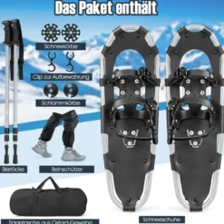 4-in-1 Schneeschuhe-Set Schneeschuhe mit Doppel-Ratschenbindungssystem 78 cm Silber
